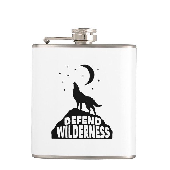Defend Wilderness Wolf Moon Flask (Front)