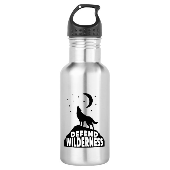 Defend Wilderness Wolf Moon Stainless Steel Water Bottle (Front)