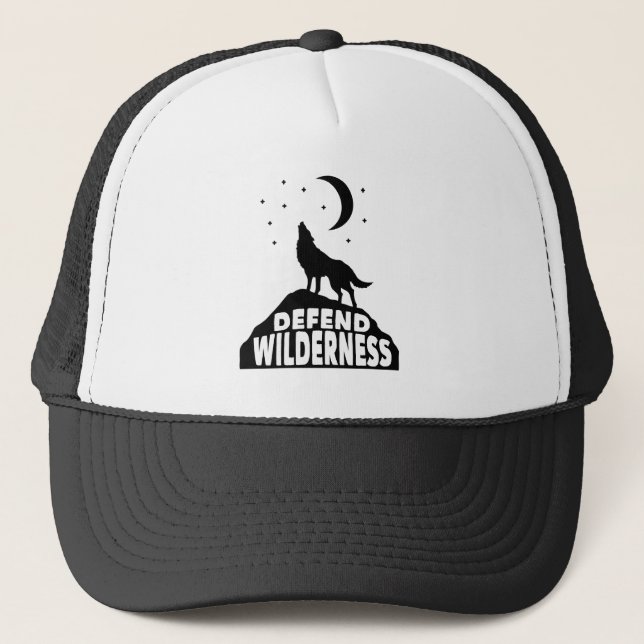 Defend Wilderness Wolf Moon Trucker Hat (Front)