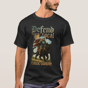 Defend Your Local Public Library Knight Riding Cat T-Shirt
