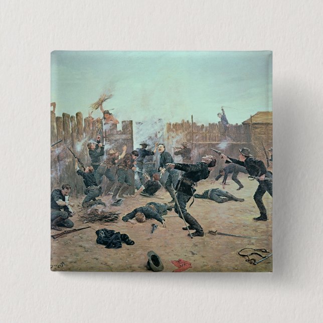 Defending the Fort: Indians attack a U.S. Cavalry Pinback Button (Front)
