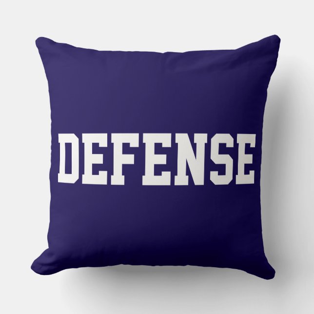 DEFENSE Fun Athletic White Text On Deep Navy Blue Throw Pillow (Front)