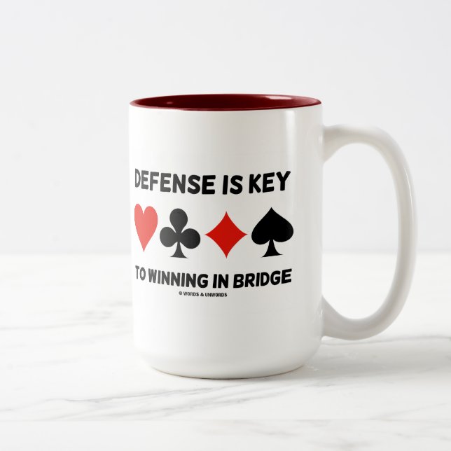 Defense Is Key To Winning In Bridge (Card Suits) Two-Tone Coffee Mug (Right)