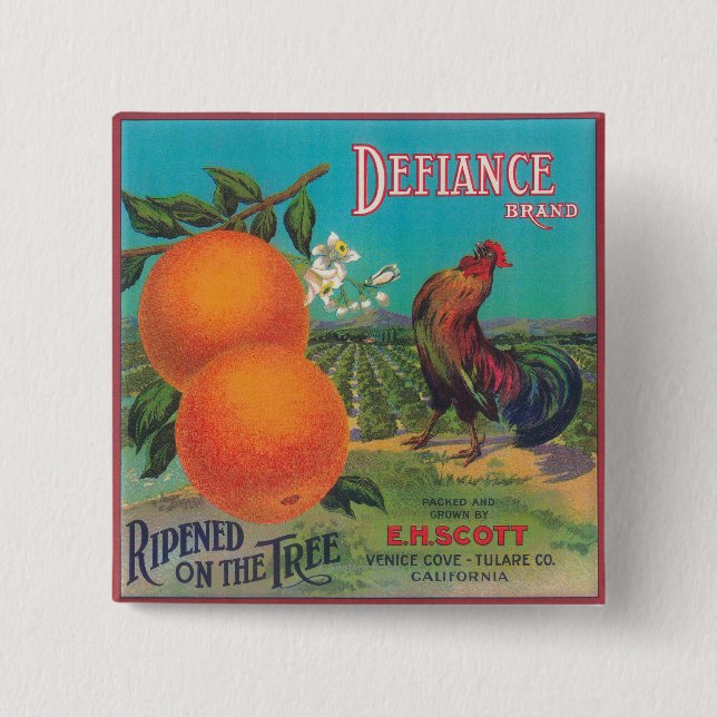 Defiance Orange LabelVenice Cove, CA Pinback Button (Front)