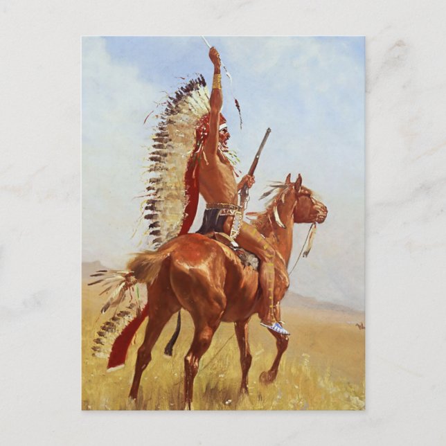 “Defiance” Western Art by Frederic Remington Postcard (Front)