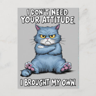 Defiant Blue Cat Rejects Attitude Postcard