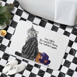 Defiant No Remorse Tabby Cat Funny Bathroom Mat