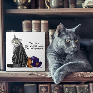 Defiant No Remorse Tabby Cat Funny Ceramic Tile