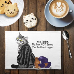 Defiant No Remorse Tabby Cat Funny Cloth Placemat