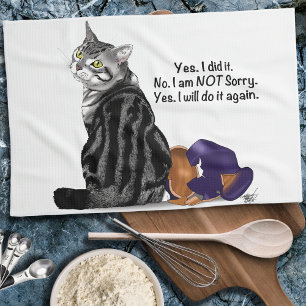 Defiant No Remorse Tabby Cat Funny Kitchen Towel