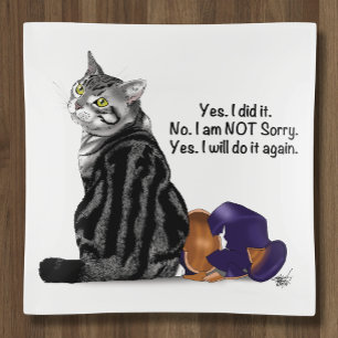 Defiant No Remorse Tabby Cat Funny Trinket Tray