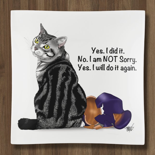Defiant No Remorse Tabby Cat Funny Trinket Tray (Creator Uploaded)