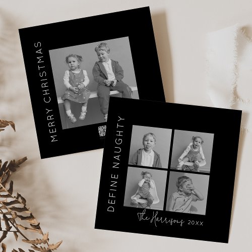 Define Naughty  5 Photo Collage Christmas Holiday Card