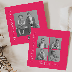 Define Naughty   5 Photo Collage Christmas Holiday Card