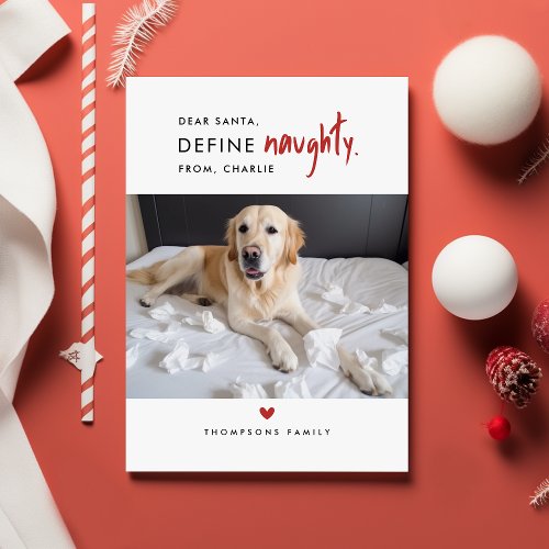 Define Naughty  Funny Dog Photo Christmas Cards