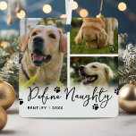 Define Naughty Funny Pet Christmas Metal Ornament<br><div class="desc">Pet christmas ornament featuring 3 custom photos of your dog or cat,  the funny saying 'define naughty',  your pets name,  and the year.</div>
