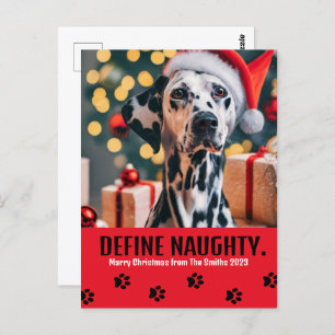 Define Naughty Pet Photo Christmas Red Holiday Postcard