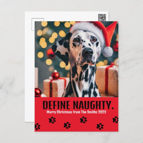 Define Naughty Pet Photo Christmas Red Holiday Postcard