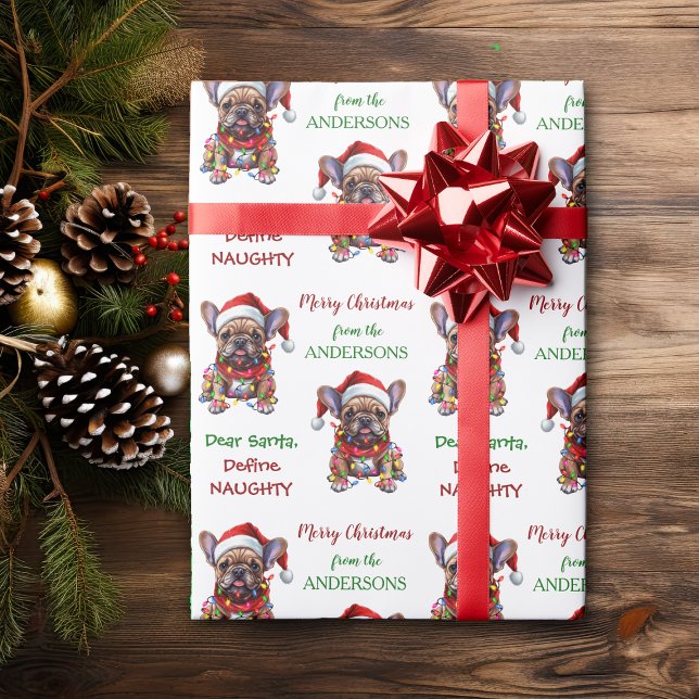 Define Naughty Santa Frenchie Christmas Wrapping Paper (Creator Uploaded)