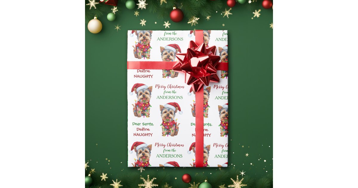 Yorkie Wrapping Paper Define Naughty Santa Yorkie Christmas Wrapping Paper | Zazzle
