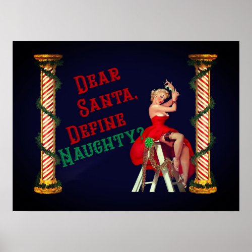Define Naughty Vintage Pin_Up Girl Christmas Poster