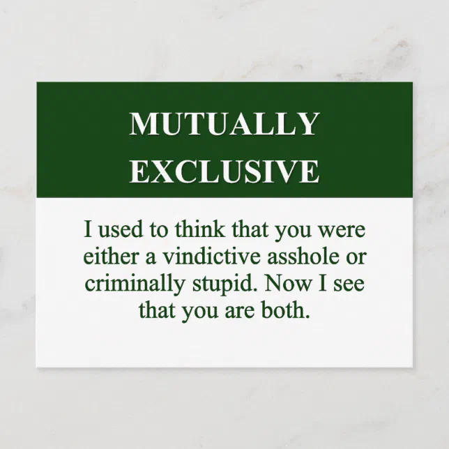 Defining the Meaning of Mutually Exclusive (2) Postcard Zazzle