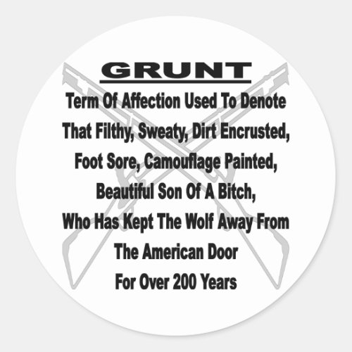 Defining The US Military GRUNT Classic Round Sticker