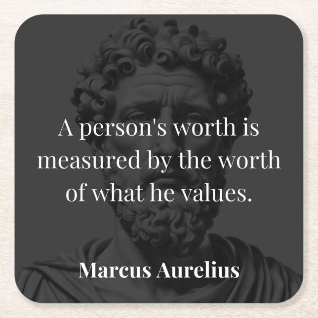 Defining Worth: Marcus Aurelius on Values Square Paper Coaster (Front)