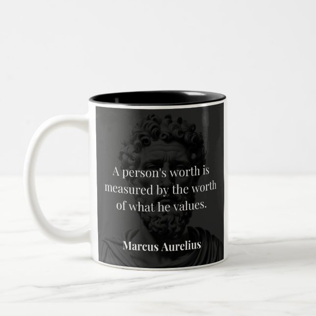 Defining Worth: Marcus Aurelius on Values Two-Tone Coffee Mug (Left)