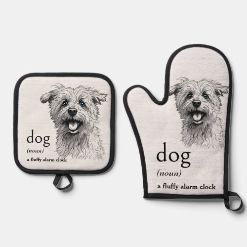 Definition for DOG On Whitewashed Wood Oven Mitt  Pot Holder Set