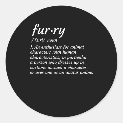 Definition Furry Fandom Furries Design Cosplay Classic Round Sticker