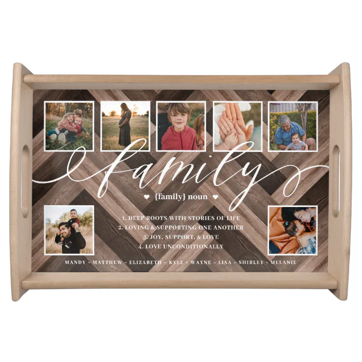 Definition of family Faux Wood Herringbone Photos Serving Tray Zazzle