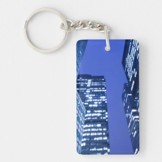Defocused upward view of office building windows keychain (Front)