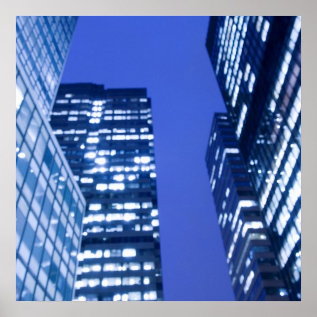 Defocused upward view of office building windows poster (Front)