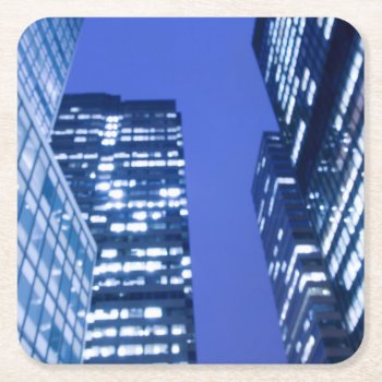 Defocused Upward View Of Office Building Windows Square Paper Coaster by iconicnewyork at Zazzle