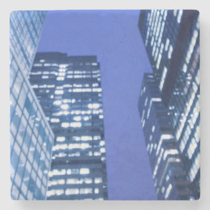 Defocused upward view of office building windows stone coaster