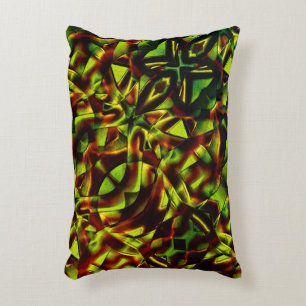 Deformed ties of burnt green ribbons accent pillow