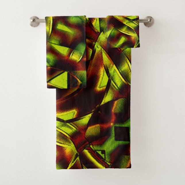 Deformed ties of burnt green ribbons bath towel set (Insitu)