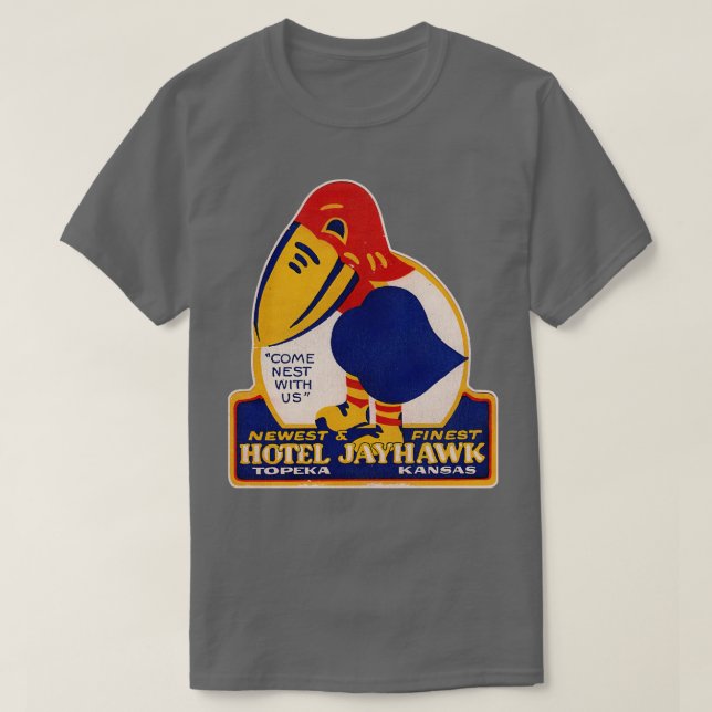 Defunct Hotel Jayhawk Topeka Kansas Luggage Label T-Shirt (Design Front)