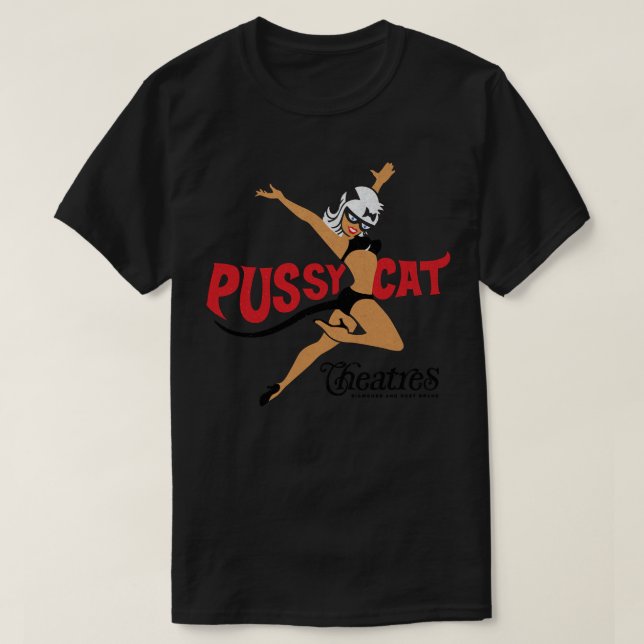 Defunct Pussy Cat Theatre Logo Slightly Distressed T-Shirt (Design Front)