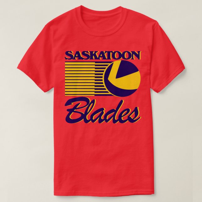 Defunct Saskatoon Blades Hockey Team T-Shirt (Design Front)