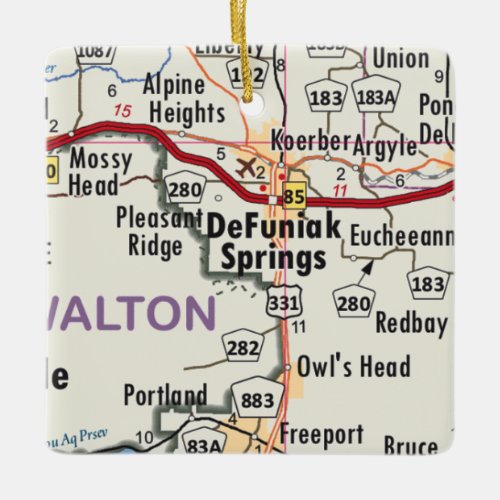 DeFuniak Springs Map Ceramic Ornament