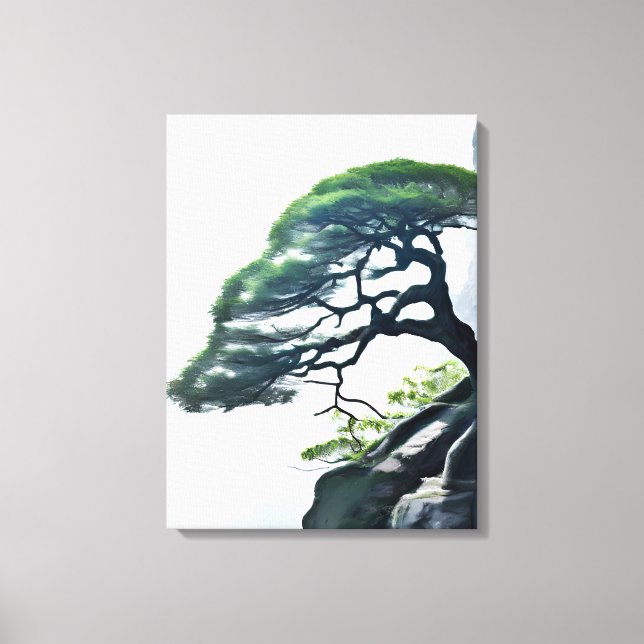Defying the Odds: Bonsai Tree on the Cliff Canvas Print (Front)