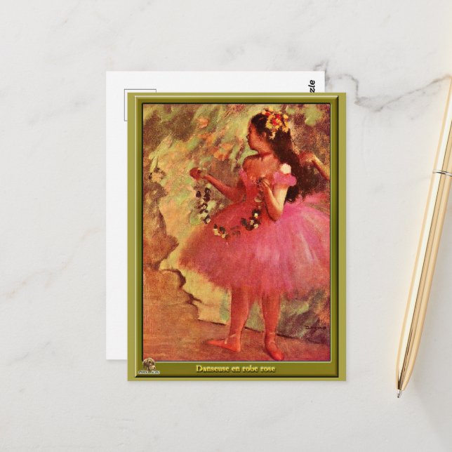 Degas - Dancer in Pink Dress Postcard (Front/Back In Situ)