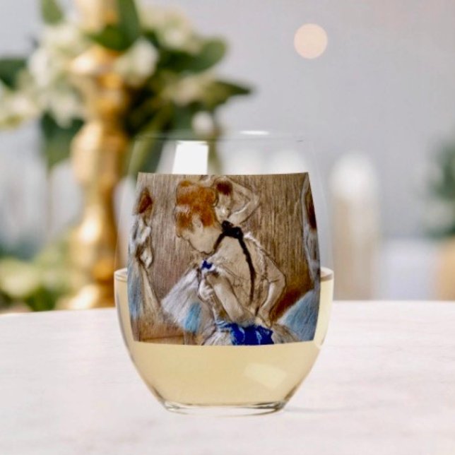 Degas Dancer With Blue Ribbon Drinkware Set Stemless Wine Glass (Creator Uploaded)