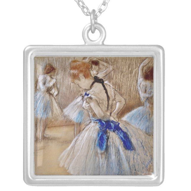 Degas Dancer With Blue Ribbon  Silver Plated Necklace (Front)