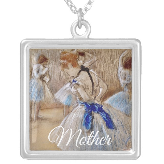 Degas Dancer With Blue Ribbon  Silver Plated Necklace (Front)