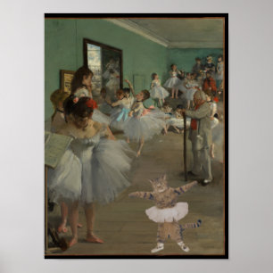 Degas' The Dance Class with Ballet Cat Poster