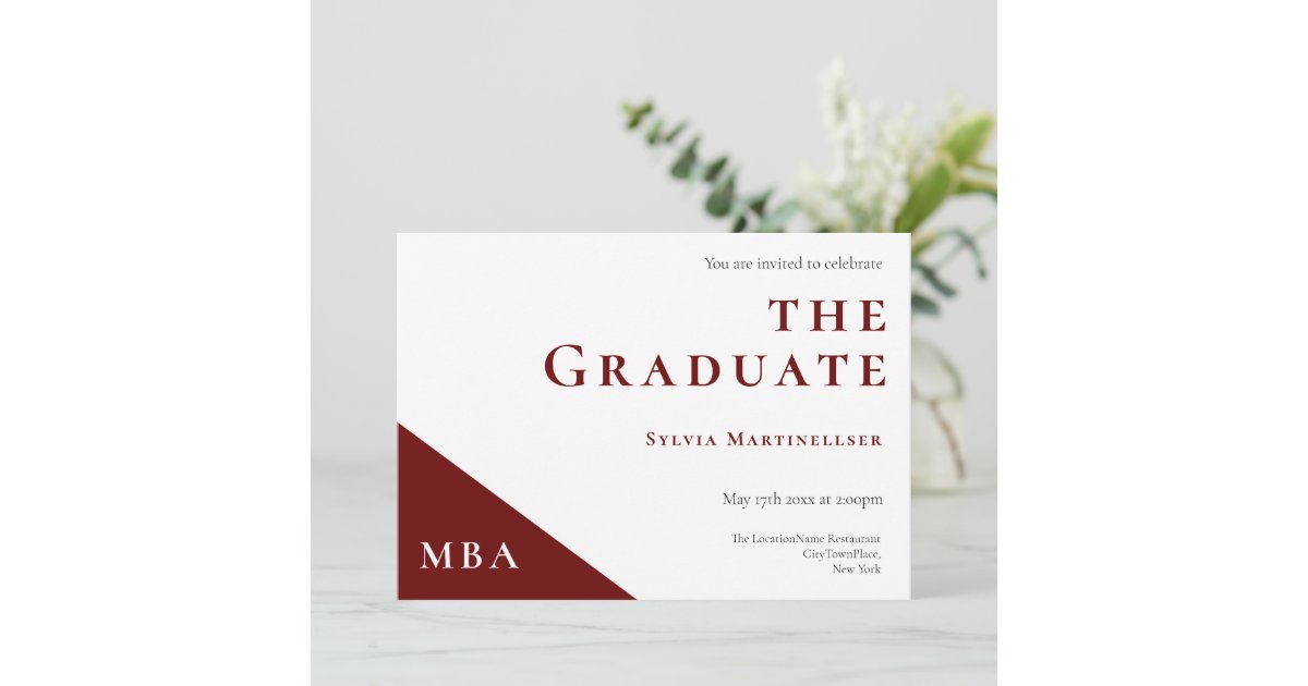 Degree Burgundy White MBA Graduation Party Invitation Zazzle