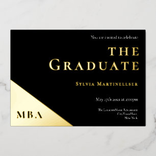  Degree Gold Black MBA Graduation Party  Foil Invitation